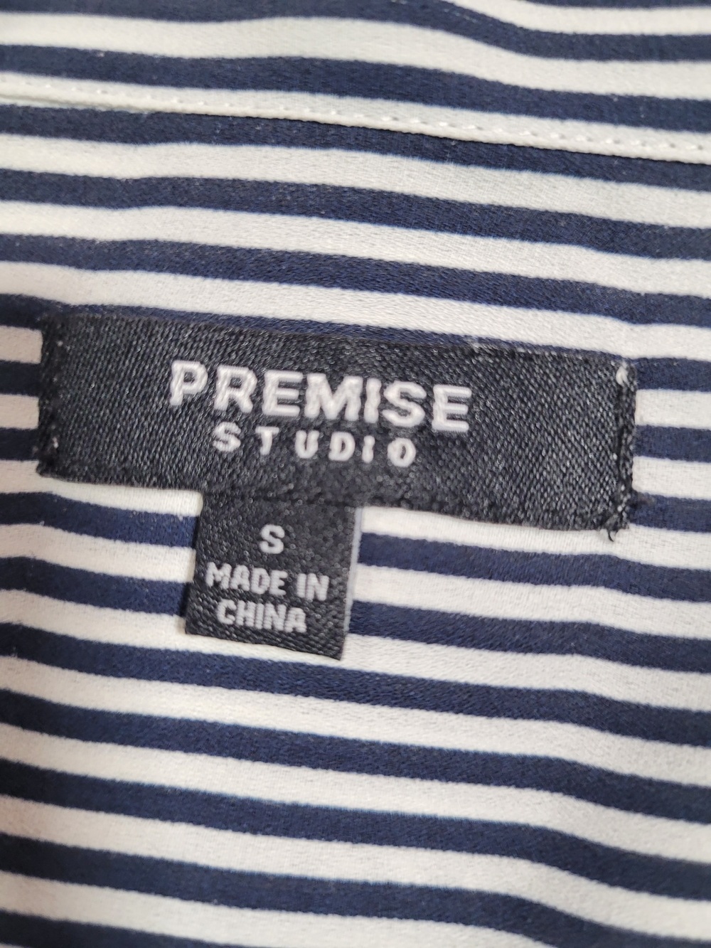 Premise Black & White Striped Tie-Neck Button-Down Blouse - Picture 2 of 3